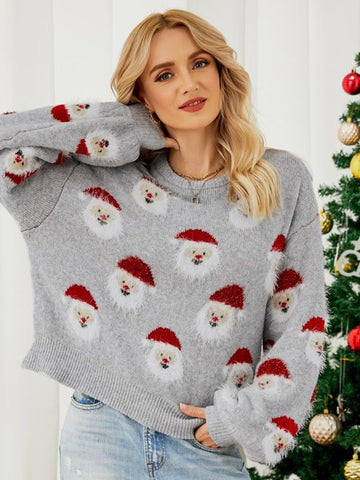 Woochic pull de Noël manches lanternes motif de tête de Père gris S